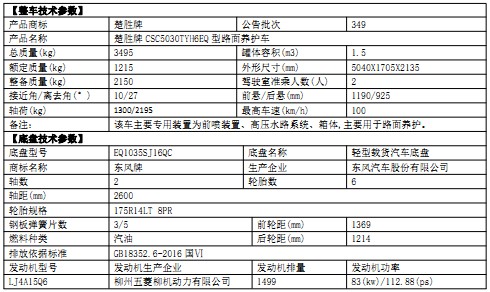 國六東風途逸路面養護車整車技術參數 國六東風途逸路面養護車整車技術參數